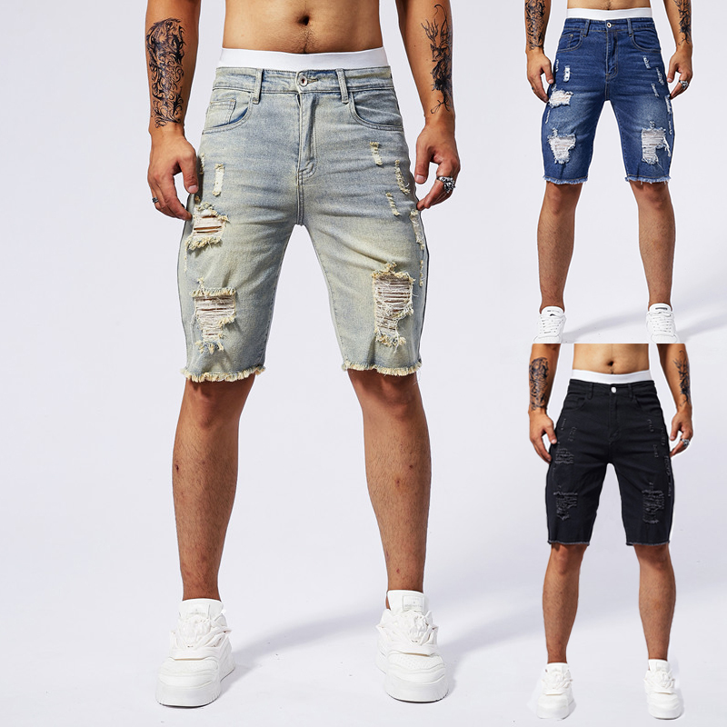 Streetwear Brand Shorts - Celana Pendek Denim Robek Pria Baru