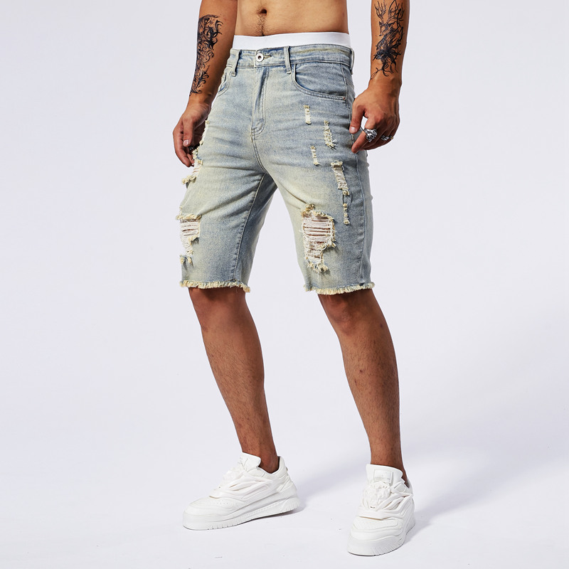 Celana Pendek Denim Robek Pria - Streetwear Brand Shorts ulasan dan harga
